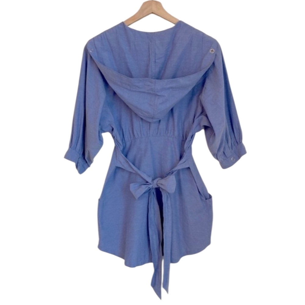 Eloise | Embroidered + Hooded Jean Dress w|pockets - Picture 2 of 11